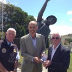 with Geoff Leitch and Stephen Baldock at the Harry Murray VC memorial statue in Evandale